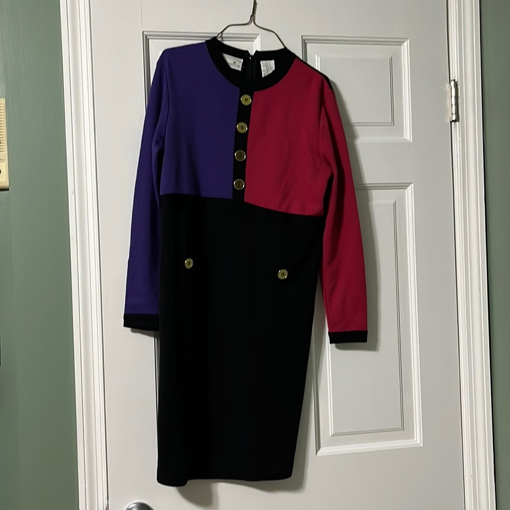 Vintage Liz Claiborne small petite 80s 90s color block dress business casual